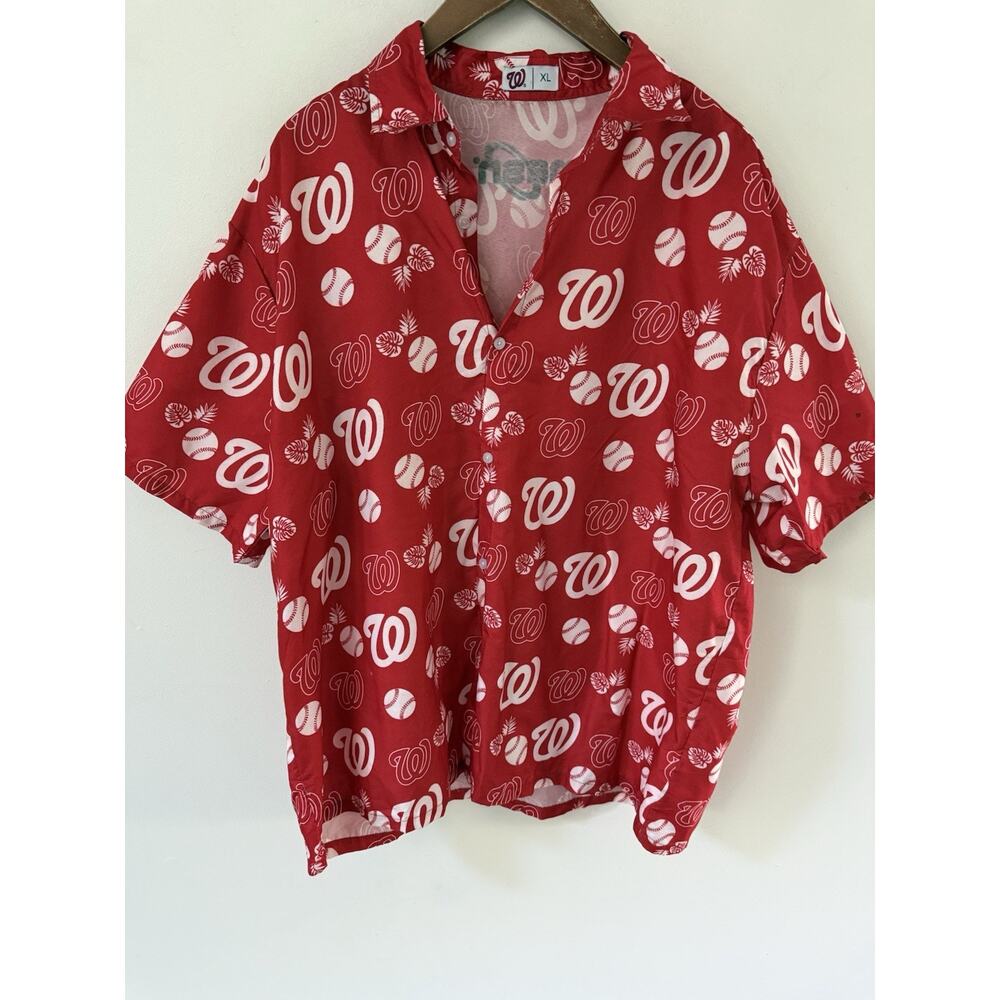 Washington Nationals Hawaiian Button Up Shirt Red Baseball Print XL Sports MLB